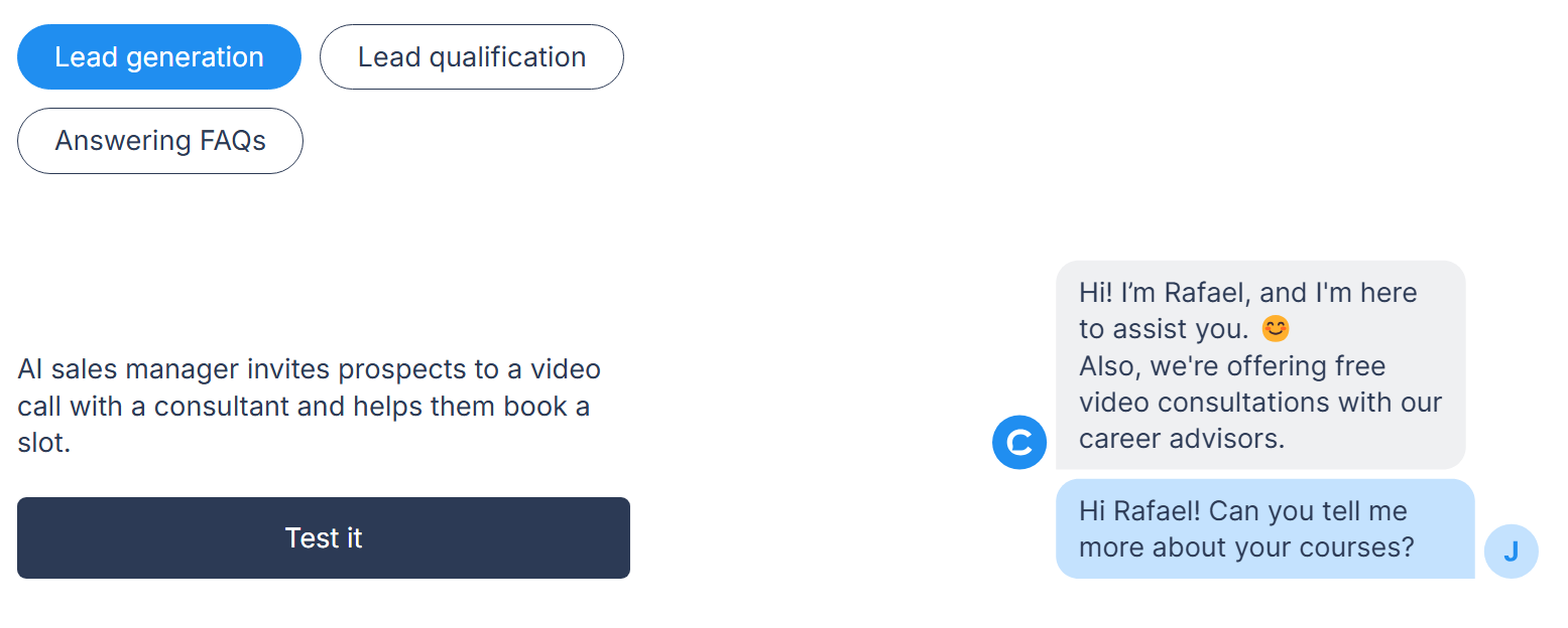 Giao diện tin nhắn tương tác với khách hàng của AI Chatbot