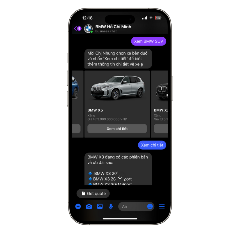 Giao diện hiển thị đẹp mắt của chatbot AI dành cho sản phẩm ô tô